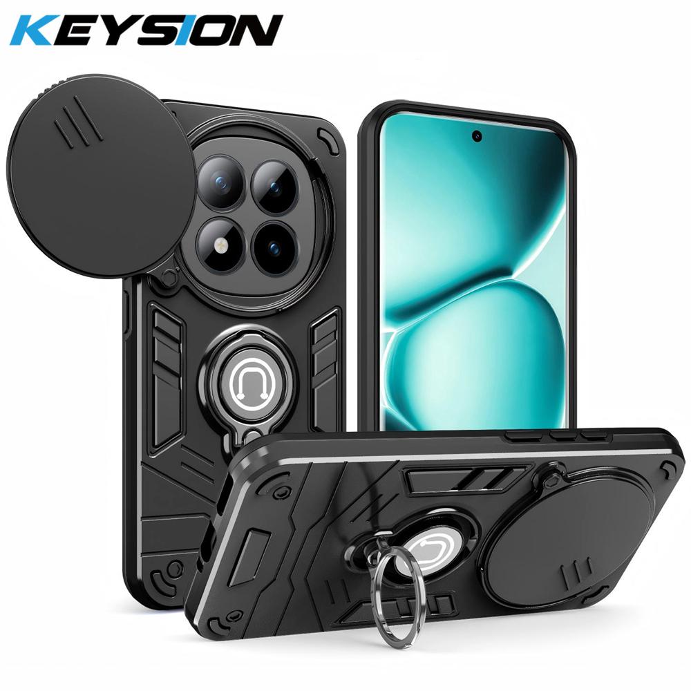 KEYSION Shockproof Armor Ring Stand Case for Redmi Note 15 Pro+ 5G Slide Camera Lens Protection Phone Cover for Redmi Note 15 4G 5G