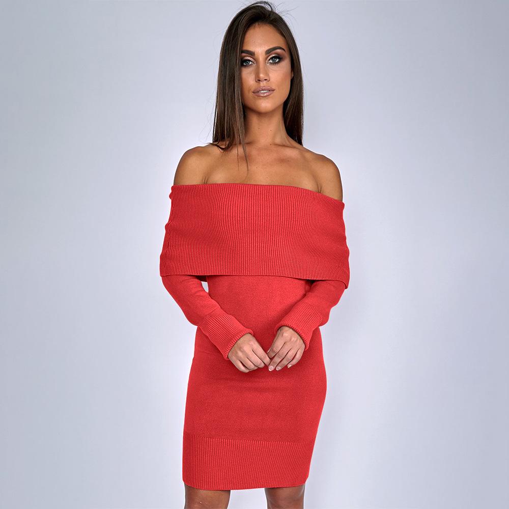 **Europäisches sexy eng anliegendes Strickkleid Herbst/Winter 2026**: Damen-Ein-Schulter-Pullover**
