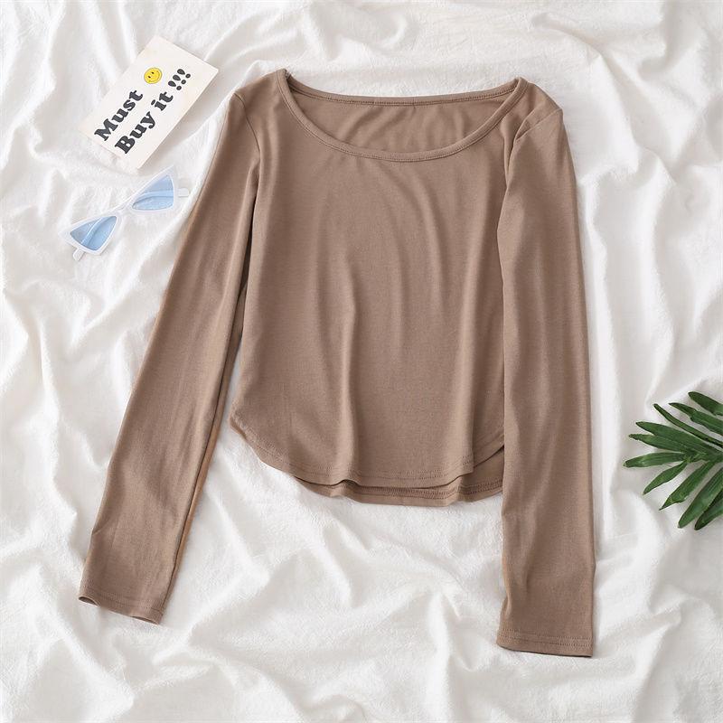 Jednobarevné tričko s čtvercovým límečkem Basic Dlouhý rukáv Dámské Tričko Ležérní Tílko Tenký Dámský Top Móda Tričko Y2k Streetwear