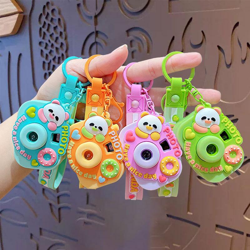 Cute Cartoon Panda Projector Camera Keychain Creative Car Bag Pendant Doll Key Chain Ornament