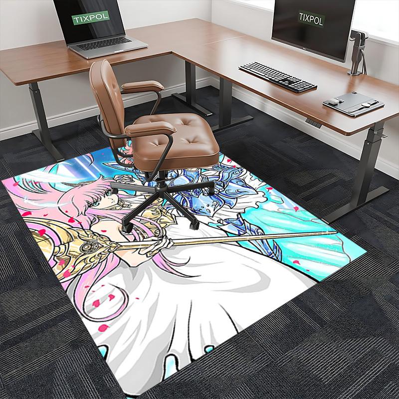 1pc Office Chair Mat - Saint Seiya Athena & Phoenix Ikki Decorative Rug for Home, Office, Living Room, Bedroom, Non-Slip Carpet Suitable for All Seaso