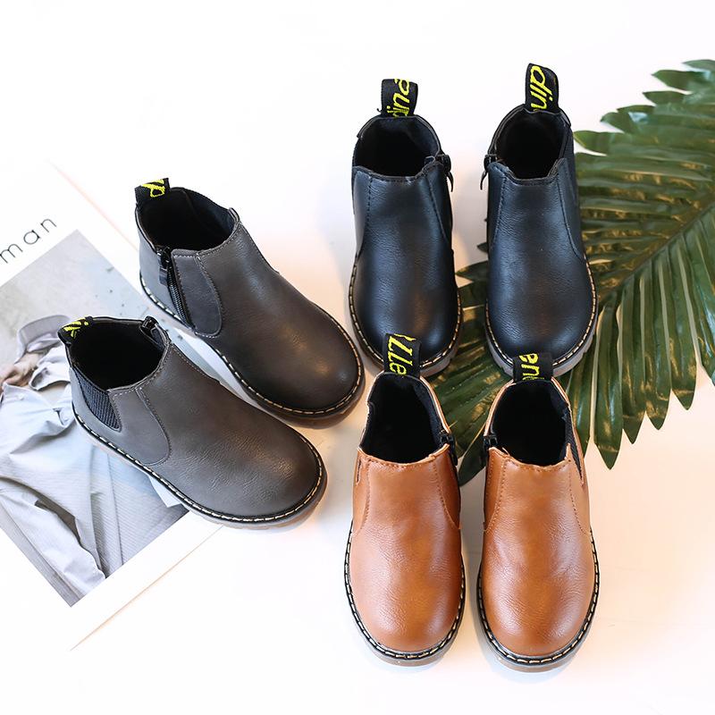 Herbst Kinder Schuhe PU Leder Wasserdichte Leder Stiefel Warme Kinder Schnee Stiefel Mädchen Junge Gummi Stiefel