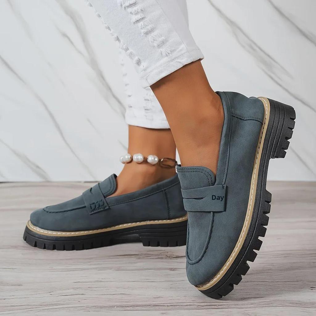 2024 Retro Britischer Stil Damen Loafer: Große Größe, Lässig, Dicke Absätze & Sohlen für Frühling und Herbst