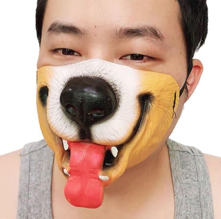 Tongue-out dog half-face latex mask One size fits all adults