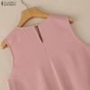 ZANZEA Women Casual Round Neck Solid Color Loose Sleeveless Dress