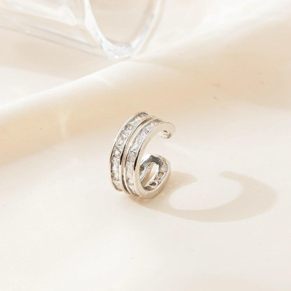 3 Pcs Zircon Korean Wave Multilayer Geometry Ear Cuff Clip on Earrings For Women Without Piercing Non-pierced Jewelry