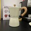 Caffettiera Moderna Minimalista in Alluminio con Manico in Legno per la Preparazione in Casa