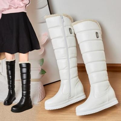 Winter Warm Rosa Weiß Schneestiefel Damenschuhe Niedrige Absätze Kniehohe Stiefel Weibliche Plateau Plüsch Lange Stiefel Mujer Schwarz