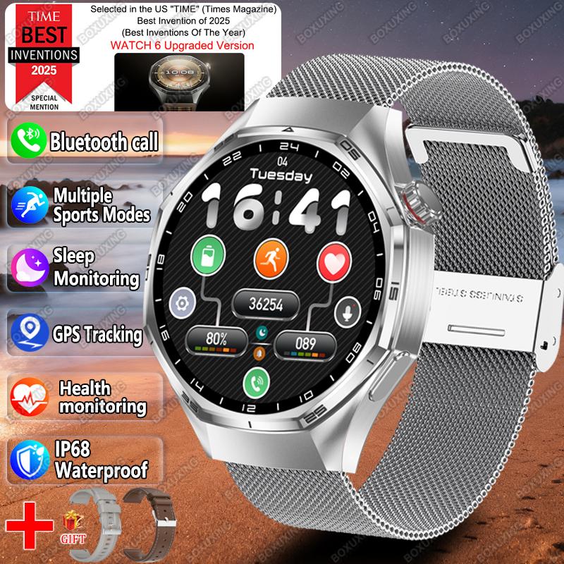 New Watch GTS 6 Pro GPS Tracker Smart Watch Men AMOLED Screen Bluetooth Call Waterproof Sports Health Monitoring Smartwatch