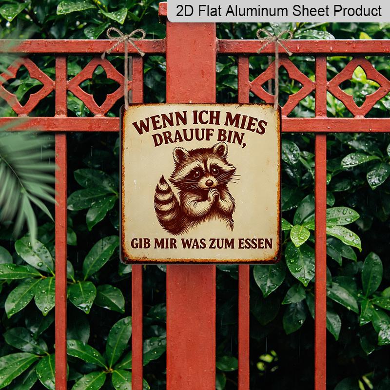 2D Flat, 1pc Funny Raccoon Metal Sign "When I Feel Bad Give Me Food" - Retro Outdoor/ Wall Decor Suitable for Living Room, Office, Perfect Gift for