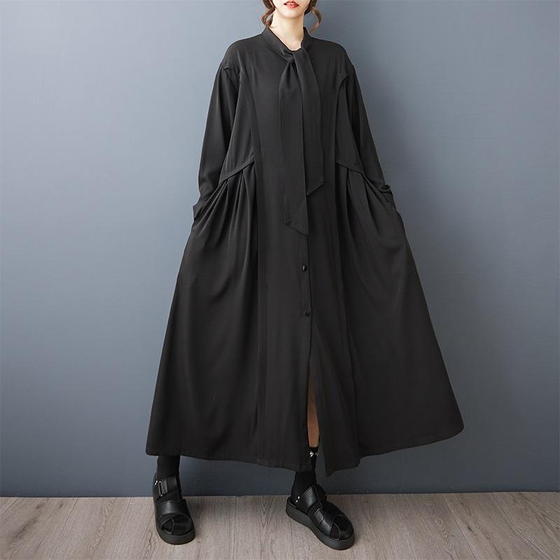 Langermet svart vintage ny i kjoler for kvinner avslappet løs vår høst skjortekjole