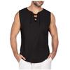 2025 European And American New Men'S Sleeveless Shirt With Lace Up Fashion Solid Color Cotton Linen Short Sleeved T-Shirt