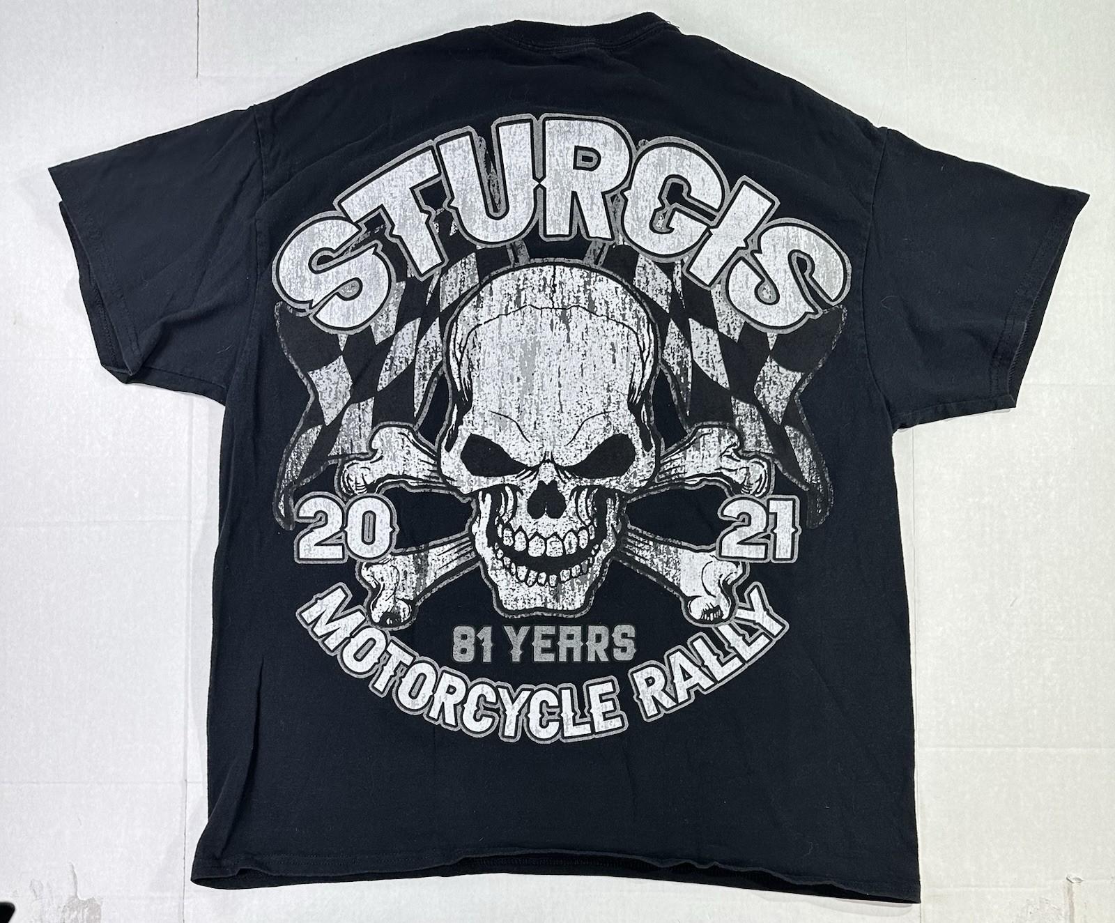 Sturgis Motorcycle Rally 2021 Skull Flag Biker T Shirt Black Mens XL AOP Unisex T-Shirt XXL