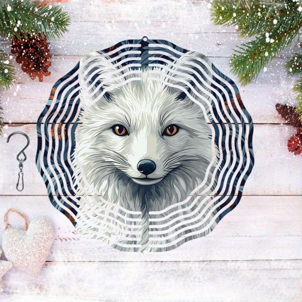 Classic Garden White Fox Metal Rotating Wind Chime Weather Resistant Outdoor Hanging Decor with Soothing Sound Perfect Gift for Christmas