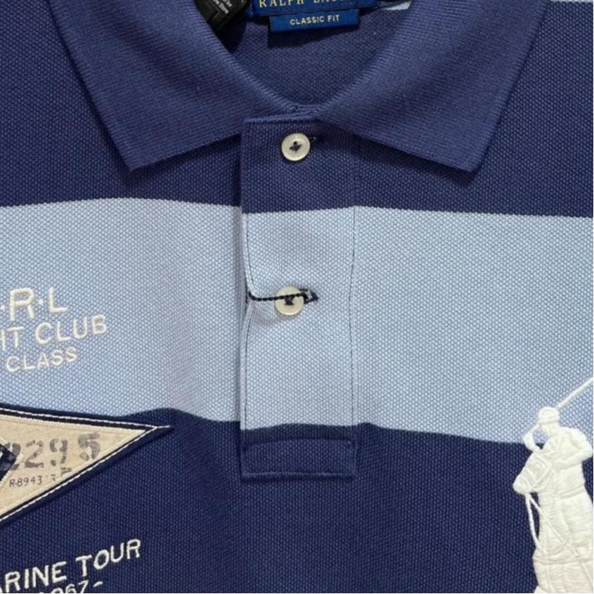 Polo Ralph Lauren Classic Pony Logo Striped Straight Fit Short Sleeve Polo Shirt Men Tops Blue 710944168-001