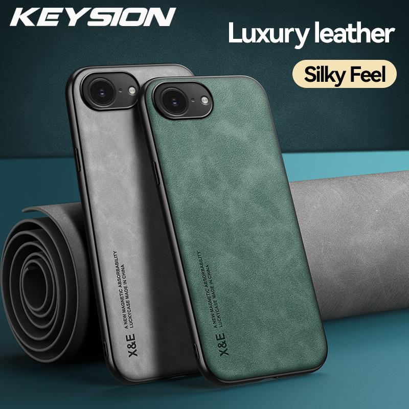 KEYSION Luxury Retro PU Leather Case for iPhone 16e Soft Silicone+PC Shockproof Phone Back Cover for iPhone 16e 2025