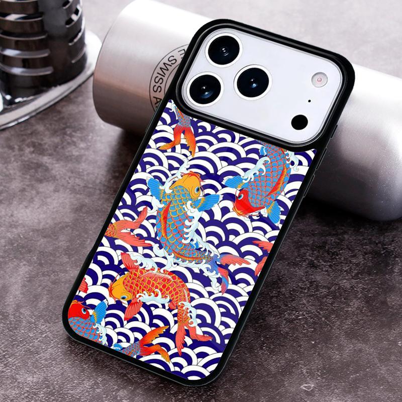 Japanese Koi Fish soft Phone Case for iPhone 17 16 15 Pro Max Air 14 13 12 11 Plus Shockproof Cover