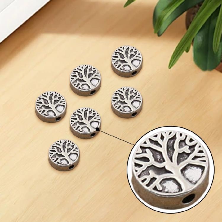 100 Pcs Silver Plated Life Tree Beads Sturdy Alloy Charm with Big Hole for Jewelry and European Bracelets Making