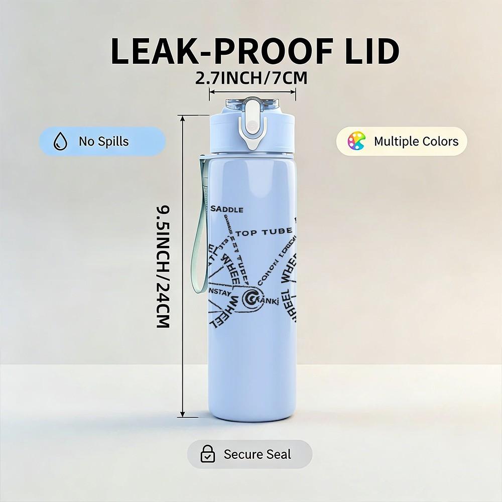 1PC Simple Retro Bicycle Sketch Print 750ml Color Plastic Sports Water Bottle Leakproof Flip Straw Lid Suitable for Sports Office Home Use