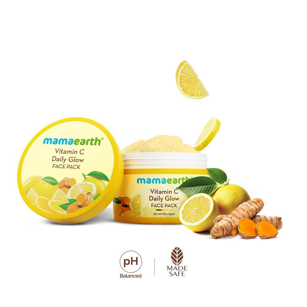 Mamaearth Vitamin C Daily Glow Face Pack 200g For Bright Skin Glow With Turmeric Clay Mask | Natural DIY Texture | All Skin Types