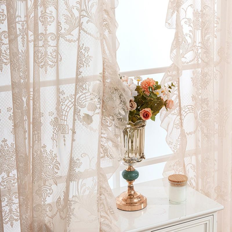 TK French Ruffle Sheer Curtain Bedroom Living Room Lace Fabric Window Door