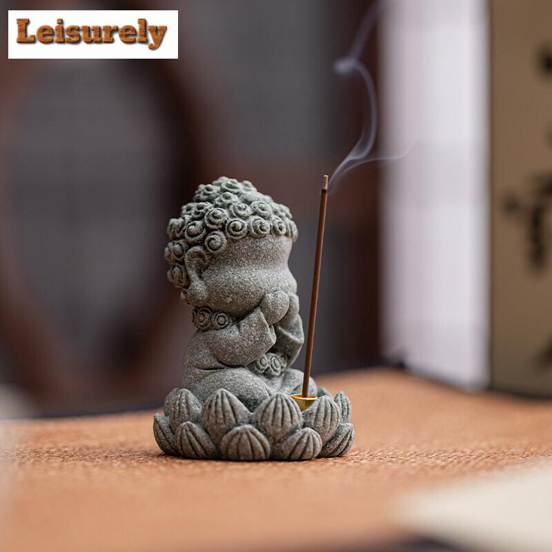 Chinese Green Sand Stone Incense Burner Four Not Small Buddha Fragrance Insert Decoration Office Desktop Aromatherapy Holder