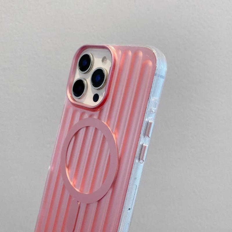 Frosted PC Stripe For Magsafe Magnetic Phone Case For iPhone 16 15 14 Pro Max 13 Wireless Charging Corrugated Shockproof Cover