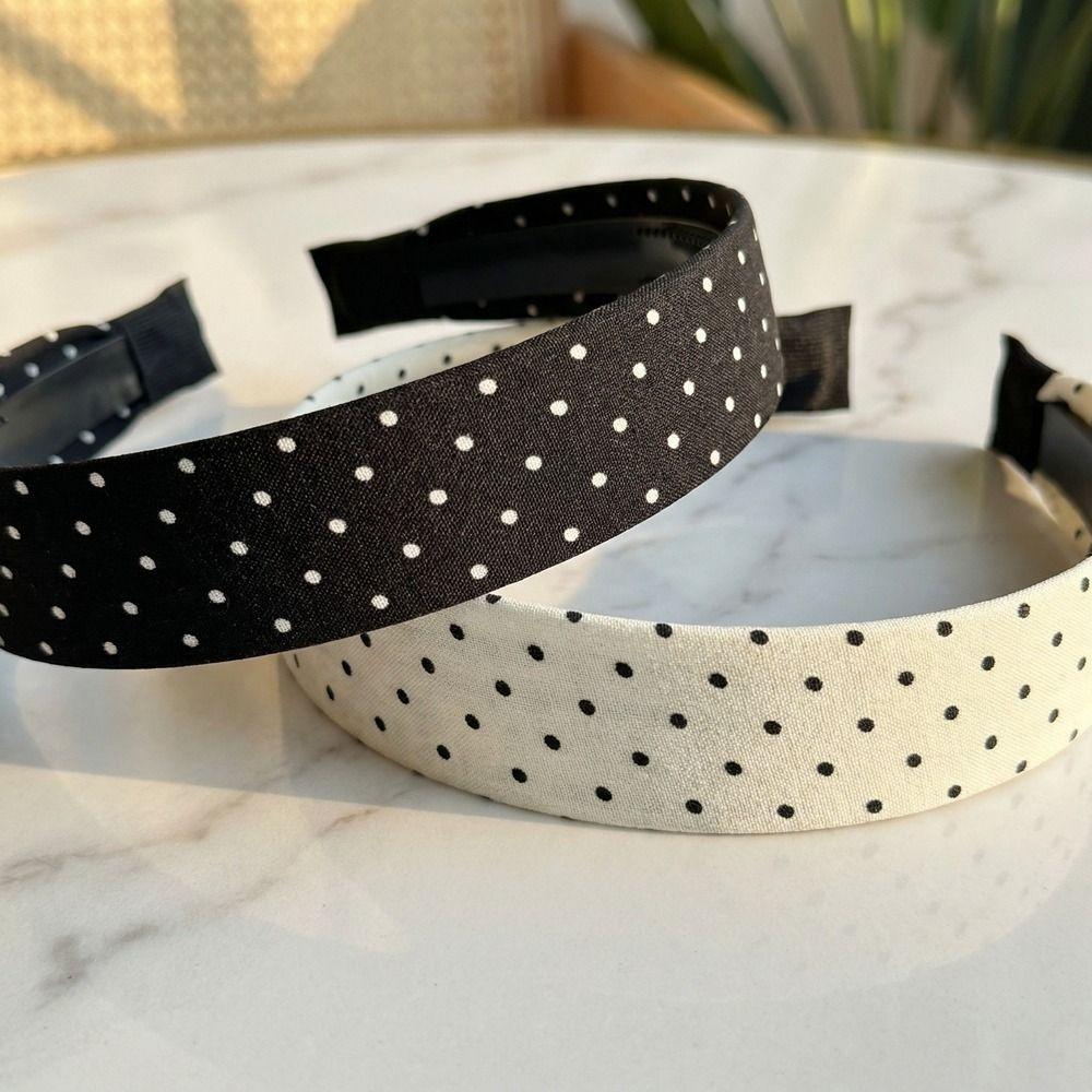 Black White Color Polka Dot Headband Wide Band Temperament Hair Band  Female Party
