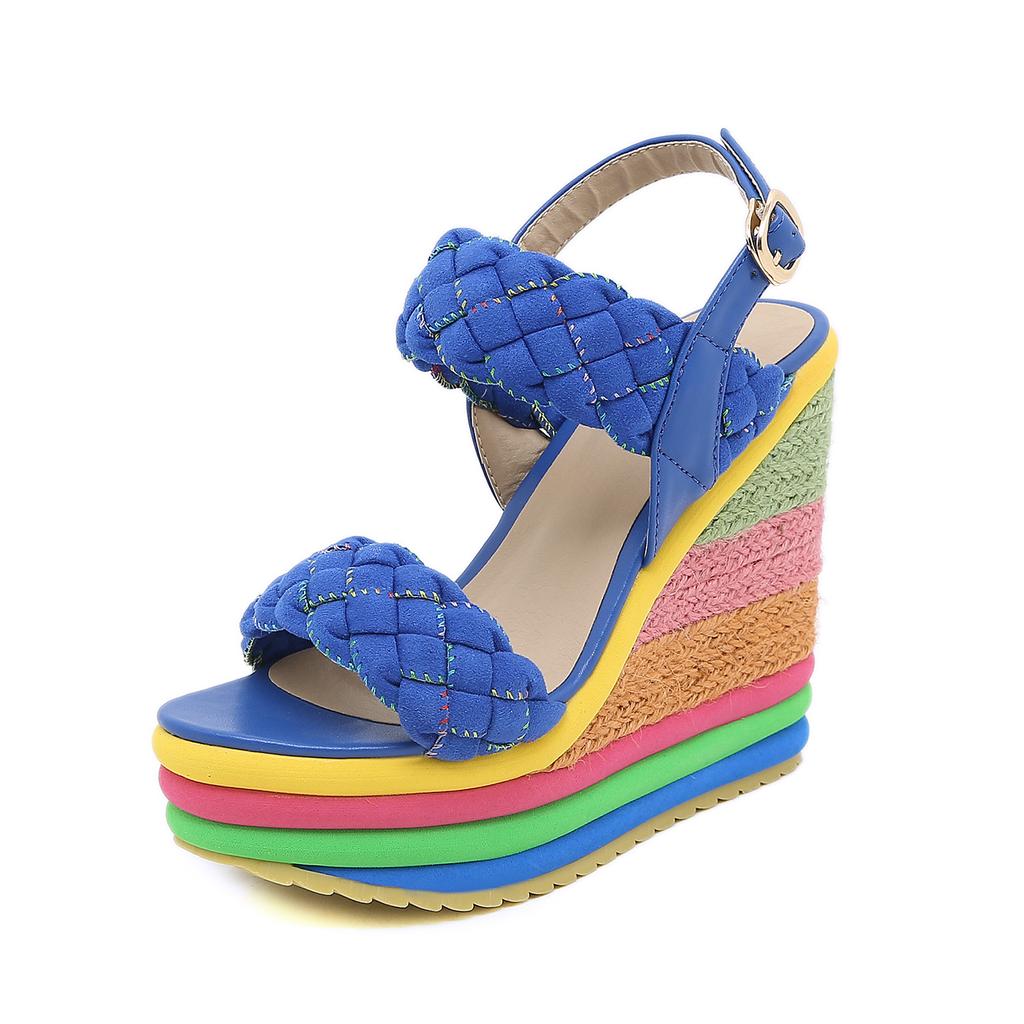 Fashion Plus Size 34-43 Shoes for Women Summer 2024 Rainbow Wedge Sandals Open Toe Sandalias Platform High Heel Casual Roman Women Shoes