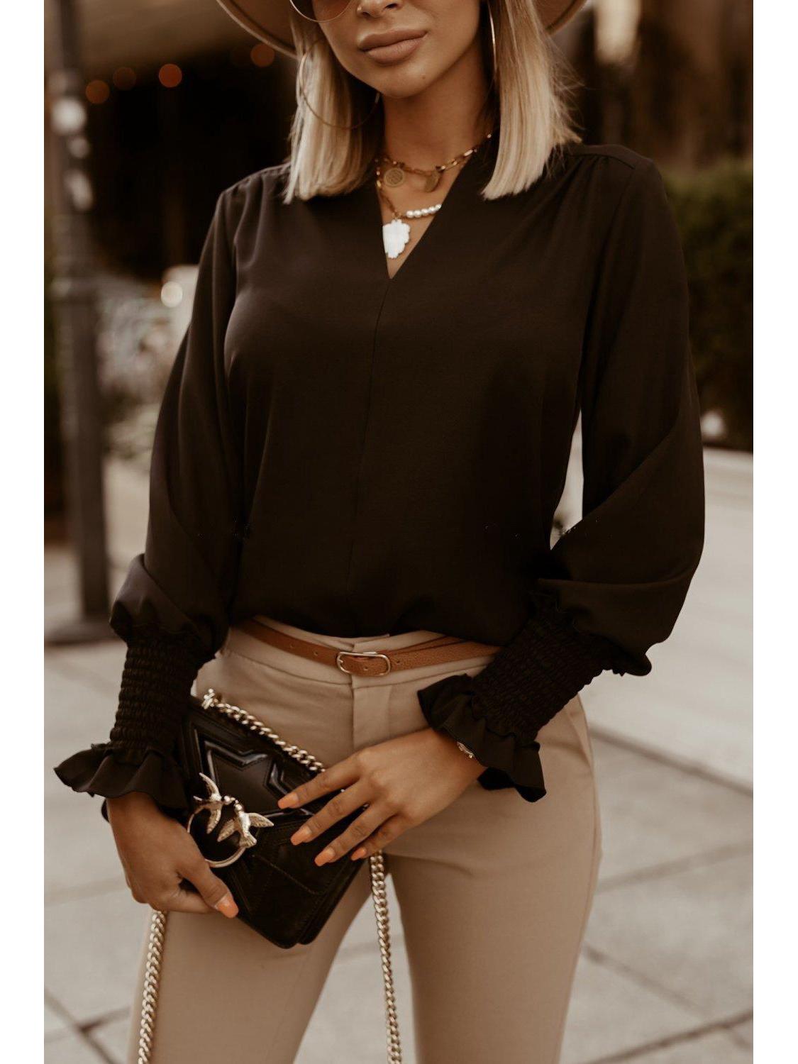 

Женская футболка большого размера с V-образным вырезом, длинным рукавом, свободного кроя, в стиле кэжуал Large