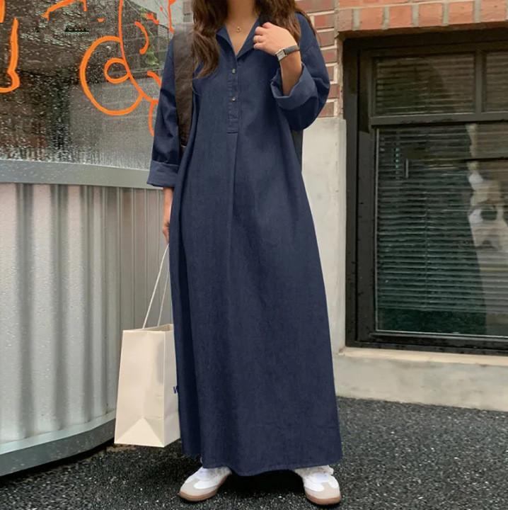 Casual Denim Dress With Pockets For Women In Autumn 2024