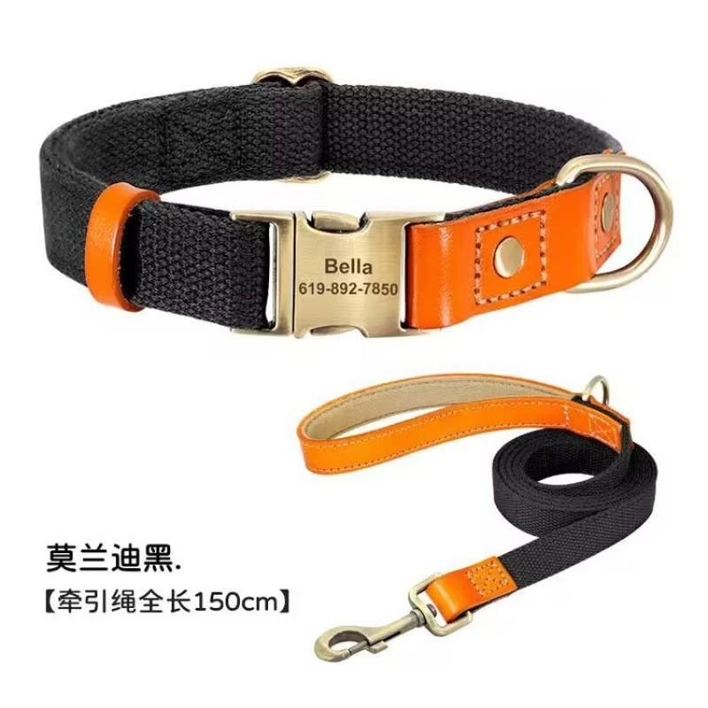 Adjustable Leather Dog Collar With Engraving Medium Large Dogs Comfortable Durable Canvas Reinforced Neck Strap