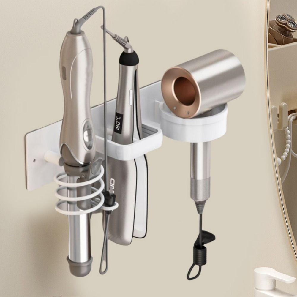 Aluminum Hair Dryer Holder 3 in 1 Toilet Blower Holder Practical Curling Iron Shelf  Bathroom