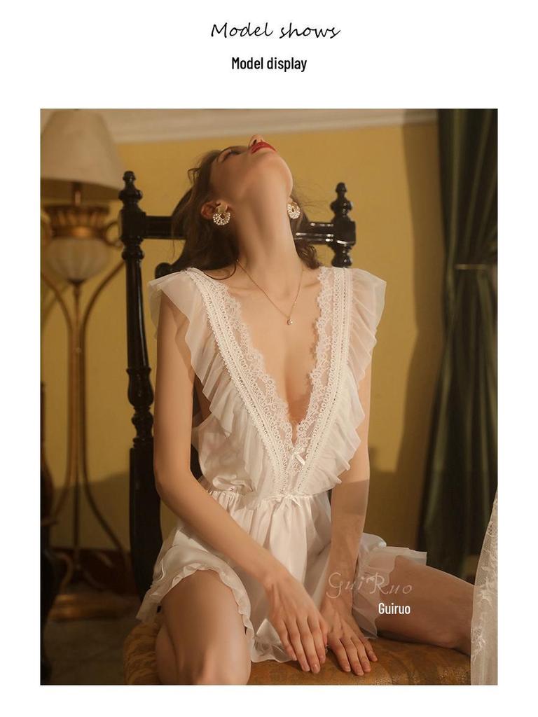 Guiruo Sexy Deep V Nightgown & Backless Camisole Set 