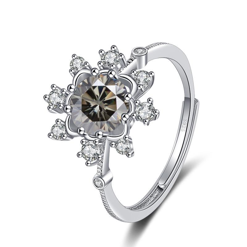 Bague Ringen 1 Carat Eight Heart Eight Arrow Moissanite Diamond Jewelry Sterling Silver S925 Snowflake Ring Adjustable Size Rings