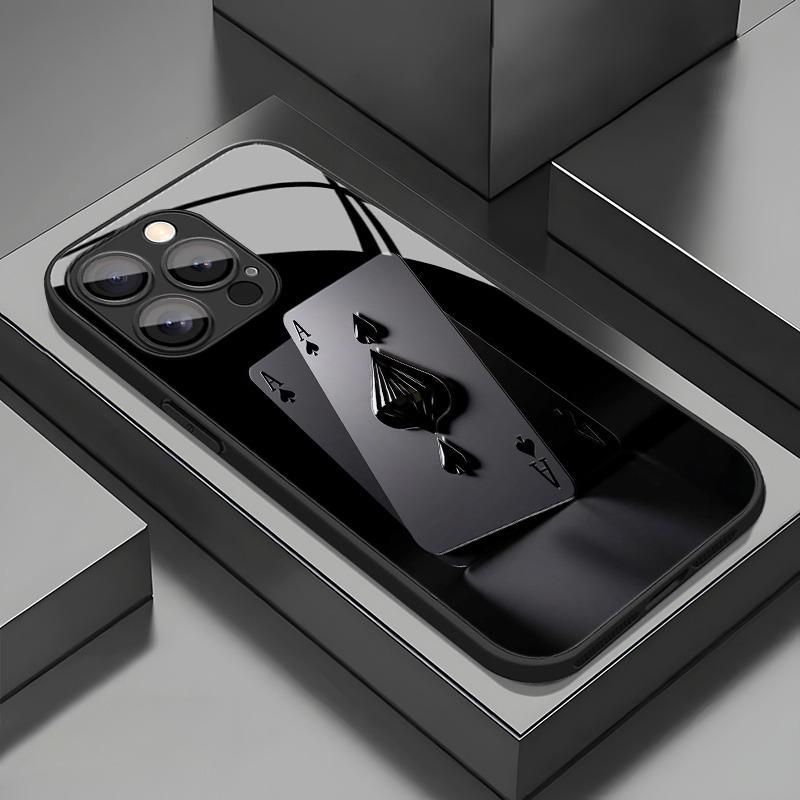 

Stylish Poker Pattern Tempered Glass Black Phone Case For Samsung Galaxy S25 S24 S23 Ultra Plus FE Shockproof Cover Galaxy S24+