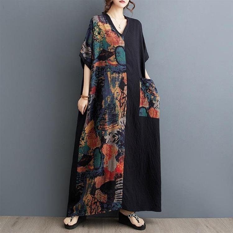 

New In Vintage Plus Size Summer Dresses for Women Loose Casual Long Maxi Short Sleeve Dress