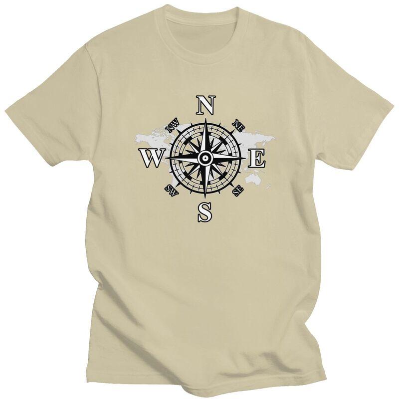 Custom Compass With World Map Tshirts for Men Short Sleeves T Shirt Cardinal Points Of Earth Tshirts Slim Fit 100 Cotton Tees