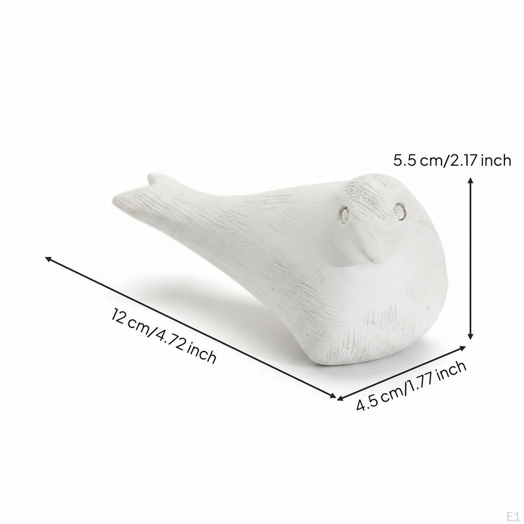 Wooden Bird Statue Smooth Carved Ornament Painted Eyes Figurine White