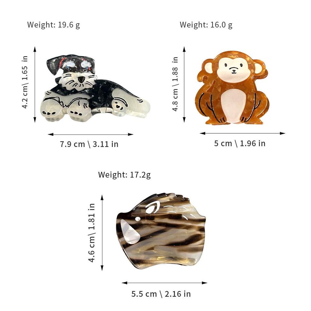 Schnauzer Monkey Acetate Hair Claw Clip - Women's Headwear & Styling Accessory