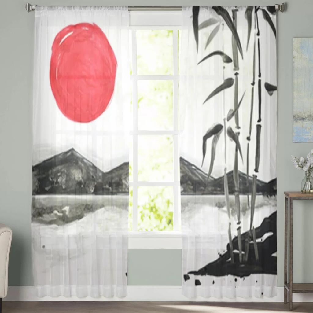 Berge in japanischer Malerei, durchsichtige Vorhänge, Schlafzimmer-Voile-Vorhang, Wohnzimmer, Fenster, durchsichtige Vorhänge, Küche, Tüllvorhänge