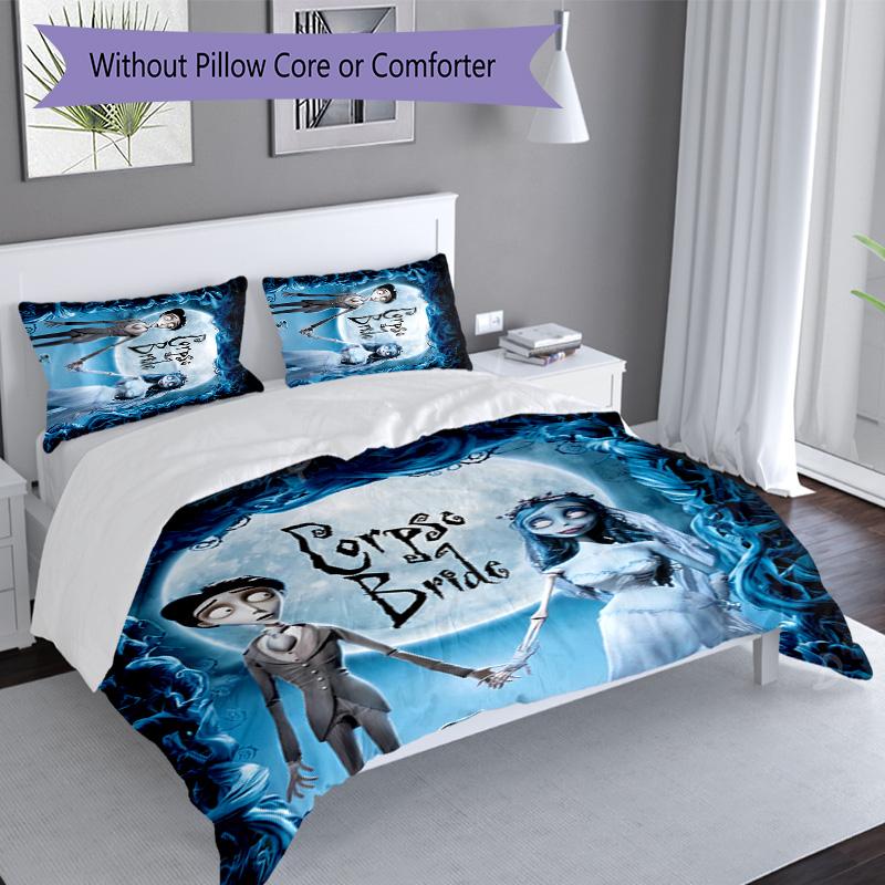 3-teiliges Trauerliebe Das Corpse Bride Muster Bettwäsche-Set Bettbezug-Set beinhaltet Bettbezug & Kissenbezüge, perfekte Ganzjahres-Schlafzimmerdekoration & Geschenk