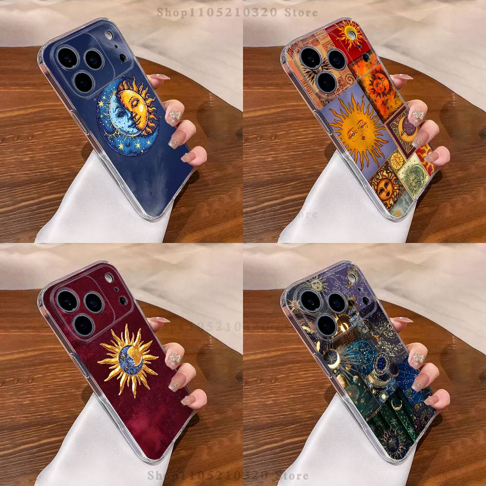 Aesthetic Print Sun Moon Phone Case For iPhone 17,16,15,14,13,12,11 Pro,Max,Plus,XR,Mini,E Clear Full-coverage Soft Cover