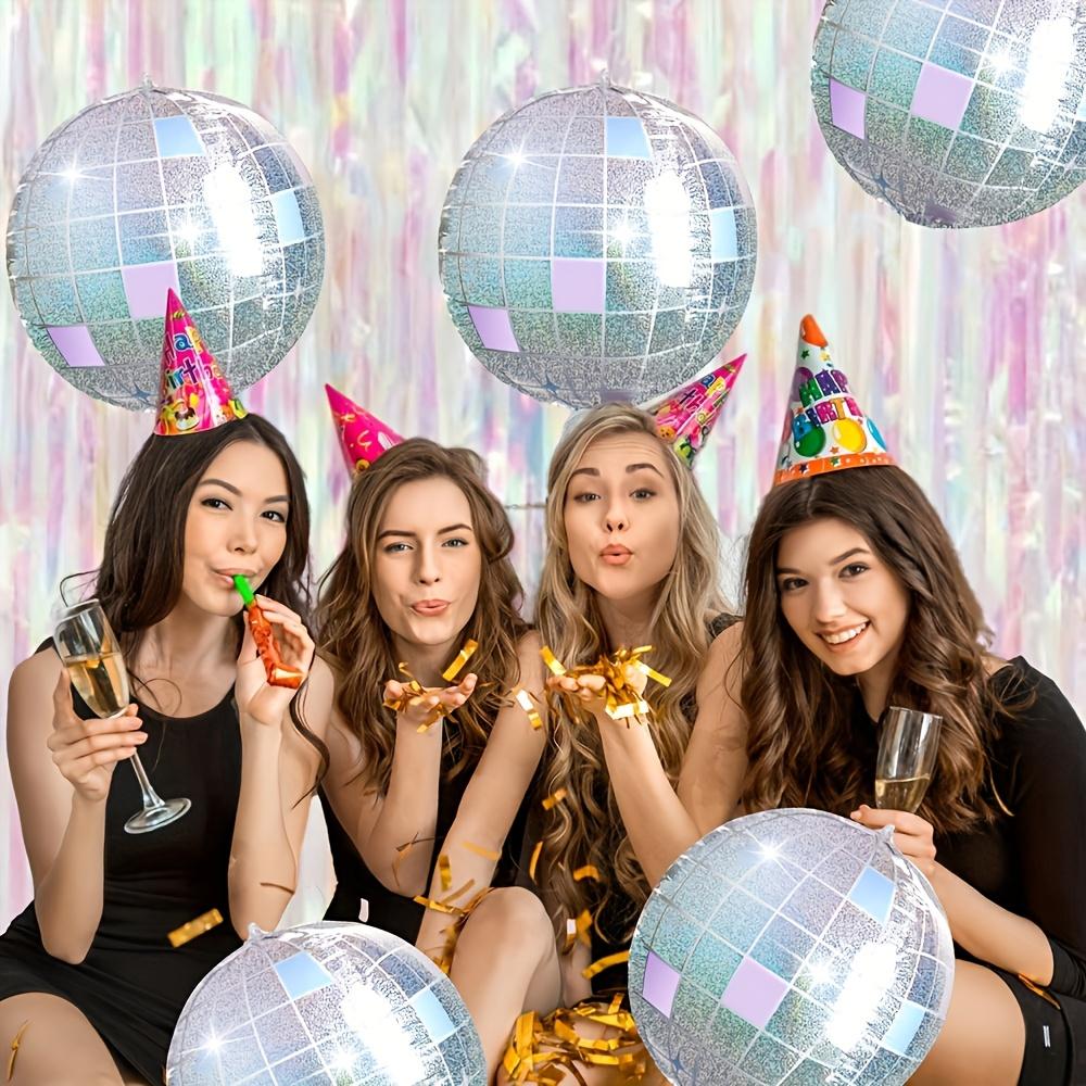 6 Pink Disco Ball Foil Balloons, Laser Silver, Blue and Pink 4D Balloons, 22inch Perfect Bachelorette Party Decorations, Stylish Birthday Par