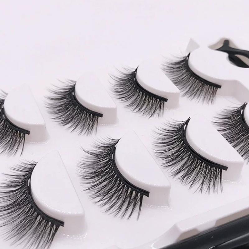 5 Pairs Magnetic Eyelashes Eyeliner Tweezers Set Reusable 3D Natural Curly Mink False Lashes No Glue Needed Easy Apply