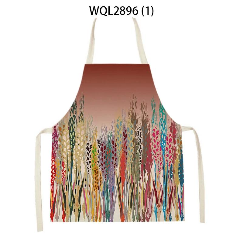 Plants Printed Kitchen Aprons Men Women Cooking Cleaning Aprons Wheat Flowers Pattern Linen Waist Apron Baking Accessories