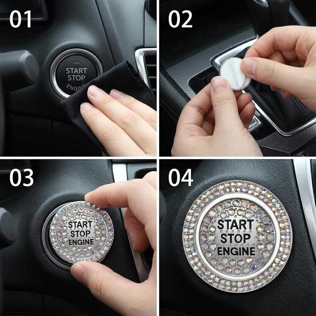 Gjinxi 1 PCS Bling Rhinestone Car Engine Push Start Button Cover for Women | Anti-Scratch, Crystal Ignition Knob Ring, Interior Accessories Stickers,