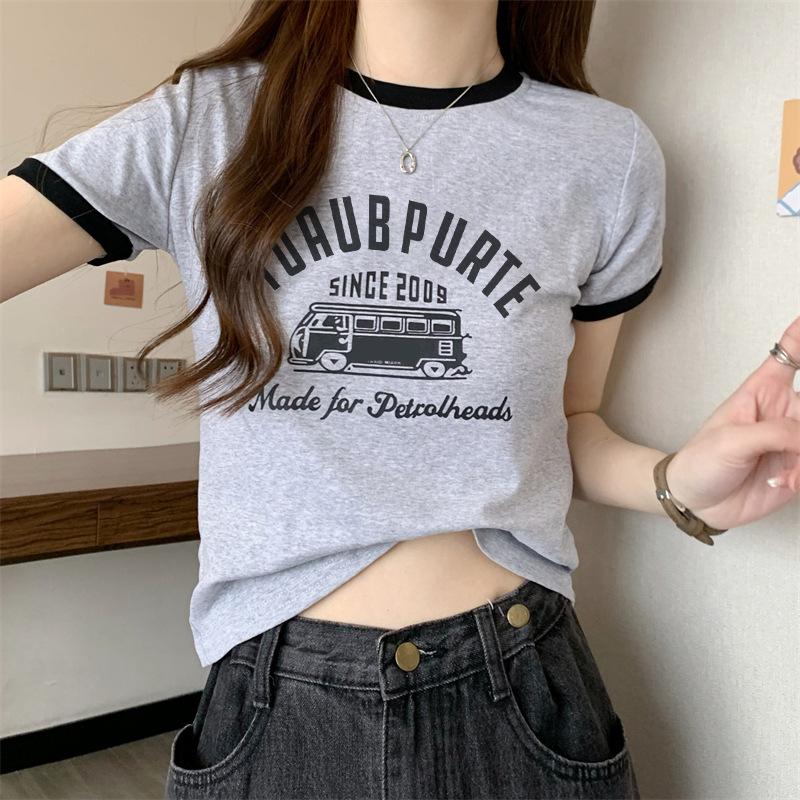 Sommer slank ung jente korte T-skjorter harajuku Enkelt bokstavtrykk Crop Tops Kvinner Uformelt kortermet T-skjorte Sports topp koreanske klær