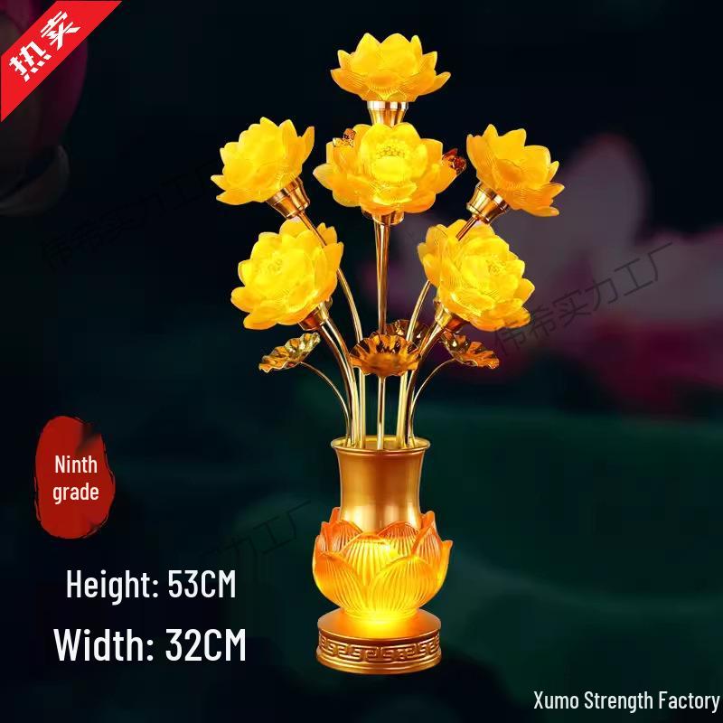 Seven-Color Lotus Lamp for Buddha Offering: Ever-Burning Guanyin Home Decor – Nine Horse Year Edition