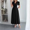 European and American Elegant Vacation Style Puffed-sleeve Cinched-waist Long Dress Women's Wear 2025